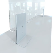 Laden Sie das Bild in den Galerie-Viewer, Thekenaufsteller Trennwand / Spuckschutz PLEXIGLAS klar mit Metallfüßen Weiß (Höhe justierbar) - Caretec Germany - Plexi, Trennwände