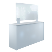 Laden Sie das Bild in den Galerie-Viewer, Thekenaufsteller Trennwand / Spuckschutz PLEXIGLAS klar mit Metallfüßen Weiß (Höhe justierbar) - Caretec Germany - Plexi, Trennwände