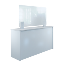 Laden Sie das Bild in den Galerie-Viewer, Thekenaufsteller Trennwand / Spuckschutz PLEXIGLAS klar mit Metallfüßen Weiß (Höhe justierbar) - Caretec Germany - Plexi, Trennwände