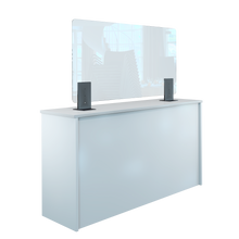 Laden Sie das Bild in den Galerie-Viewer, Thekenaufsteller Trennwand / Spuckschutz PLEXIGLAS klar mit Metallfüßen Anthrazit (Höhe justierbar) - Caretec Germany - Plexi, Trennwände