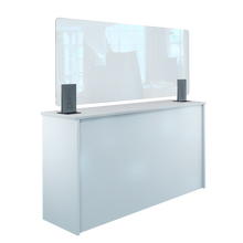 Laden Sie das Bild in den Galerie-Viewer, Thekenaufsteller Trennwand / Spuckschutz PLEXIGLAS klar mit Metallfüßen Anthrazit (Höhe justierbar) - Caretec Germany - Plexi, Trennwände