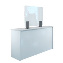 Laden Sie das Bild in den Galerie-Viewer, Thekenaufsteller Trennwand / Spuckschutz PLEXIGLAS klar mit Metallfüßen Anthrazit (Höhe justierbar) - Caretec Germany - Plexi, Trennwände