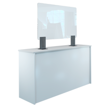 Laden Sie das Bild in den Galerie-Viewer, Thekenaufsteller Trennwand / Spuckschutz PLEXIGLAS klar mit Metallfüßen Anthrazit (Höhe justierbar) - Caretec Germany - Plexi, Trennwände