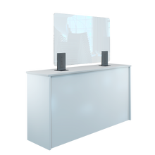 Laden Sie das Bild in den Galerie-Viewer, Thekenaufsteller Trennwand / Spuckschutz PLEXIGLAS klar mit Metallfüßen Anthrazit (Höhe justierbar) - Caretec Germany - Plexi, Trennwände