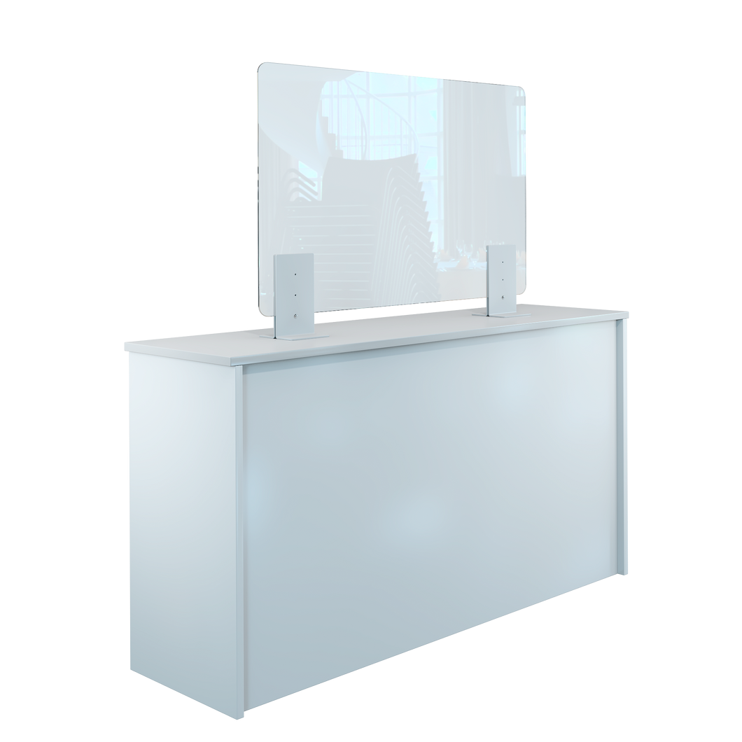 Thekenaufsteller Trennwand / Spuckschutz PLEXIGLAS klar mit Metallfüßen Weiß (Höhe justierbar) - Caretec Germany - Plexi, Trennwände
